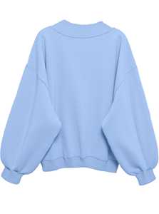 Sudadera de Invierno con Capucha para Mujer, Cuello en V, Azul Cielo, Informal, Holgada, Mangas Abullonadas, Acogedora, 100% Algodón - Product Image 3