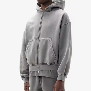 Nouveaux fabricants de sweats à capuche personnalisés pour hommes sweats à capuche oversize pull lourd double fermeture éclair délavé sweat à capuche streetwear - Product Image 3