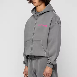 Sweat à capuche unisexe en molleton de coton respirant et à séchage rapide, avec fermeture éclair, design de logo personnalisé, style streetwear, pour l'hiver - Product Image 4