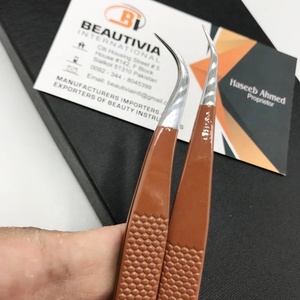 High Quality Custom Logo Stainless Steel Eyelash Tweezers Sustainable with <b>Pointed</b> Tip Hand-Tested Brown Color - Product Image 2