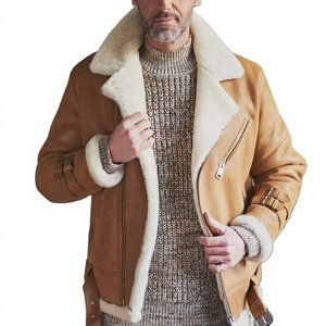 Chaqueta de Motero para Hombre de Cuero Genuino Marrón con Forro de Piel Sintética, Cierre de Cremallera, Estilo Moto, Abrigo Grueso y Cálido para Invierno - Product Image 2