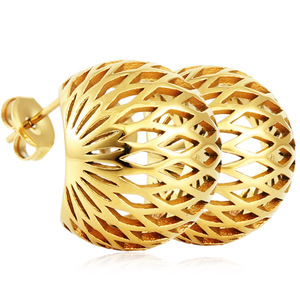 Pendientes de Acero Inoxidable Dorado de Alta Gama yunnique, Aros Redondos de Malla Hueca de Acero Inoxidable, Patrón Geométrico de 190 cm - Product Image 1
