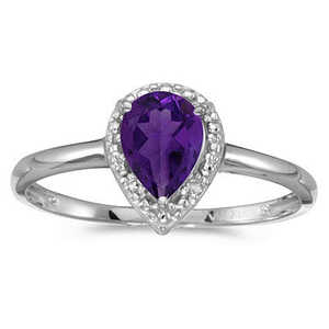 14K White <b>Gold</b> Pear-Shape Cocktail <b>Ring</b> with <b>Amethyst</b> and Diamonds - Product Image 1