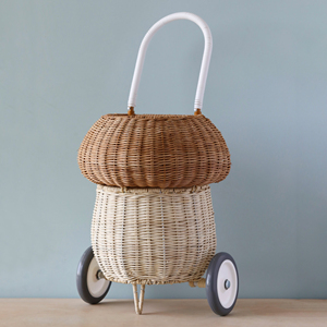 Acorn Shaped Rattan Trolly <b>Bag</b> With Wheels Unique Design <b>Trolley</b> Basket Wheeled <b>Bags</b> Cheap Price in Bulk Quantity - Product Image 1