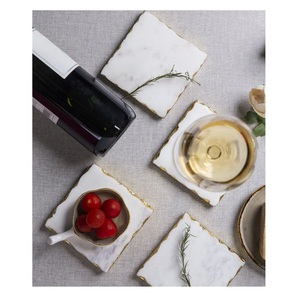 Wholesale <b>White</b> Gold luxury Square Stone <b>Coasters</b> Pads & Mats Home Decoration Accessories - Product Image 2