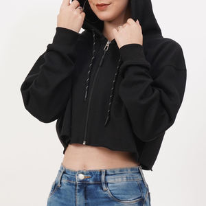 Sudadera Corta con Capucha para Mujer, Estilo Único, Fabricante OEM, Sudadera Corta con Cremallera para Mujer Adulta - Product Image 5