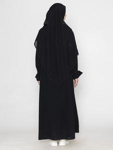 Abaya de créateur unique pour femme, style ethnique, manches longues, burqa noire, ensemble hijab khimar en polyester uni, disponible au meilleur prix - Product Image 5