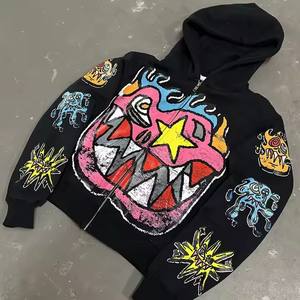 Vintage Dtf Boxy Fit sweat à capuche évasé hiver solide motif pierre 420gsm polaire sérigraphié brut 100% coton poche avant - Product Image 5