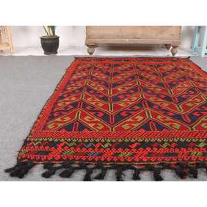 Alfombra Turca de 3.8x5.8 pies, Alfombra Decorativa Vintage, Alfombra Floral Roja y Azul - Product Image 5