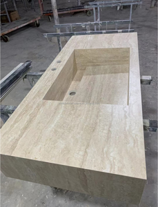 Foshan fabbrica un pezzo corpo di travertino singolo lavello bagno di vanità moderno rettangolare integrato galleggiante lavandino in marmo - Product Image 2