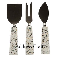 Ensemble de 3 pièces de service à fromage en acier inoxydable avec manche en bois d'acacia galvanisé, style de luxe, pour usage domestique, hôtelier et en restauration - Address Craft