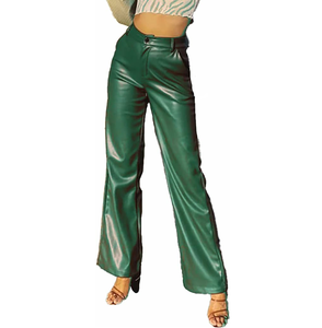 High Quality Ladies Original PU Leather Pants Stylish Breathable Women's Pants Button Decoration Mid Waist for Winter Fashion - Product Image 3