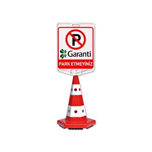 Ensemble de cônes et de poteaux de signalisation routière imprimés recto-verso avec logo Garanti Bank, cônes de sécurité routière en plastique - Product Image 1