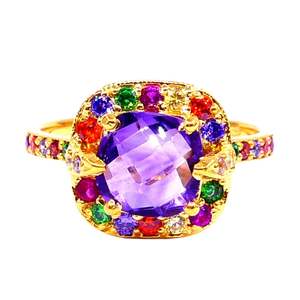 Anillo de topacio multicolor amatista chapado en oro de Plata de Ley 925 - Product Image 6
