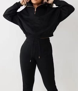 Survêtement en coton à col rond vêtements de sport survêtements hommes femmes noir 2 pièces survêtement unisexe survêtement logo personnalisé ensemble survêtement - Product Image 2