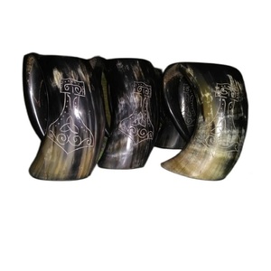Drinking <b>tankard</b> carved from genuine horn mugs Natural horn <b>tankard</b> with <b>wood</b> base mugs available - Product Image 1