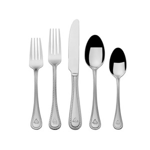 Juego de cubiertos de diseño clásico con acabado espejo, apto para lavavajillas, cubiertos metálicos para uso en mesas de boda. - Product Image 1