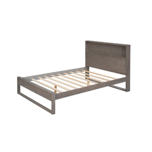 Cadre de lit de plate-forme de rangement en bois massif de grande taille avec tête de lit pour garçons filles adolescents adultes pas de ressort de boîte nécessaire - Product Image 1
