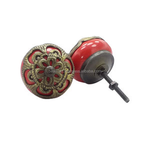 Laiton antique en filigrane fleur boutons en céramique couleur rouge tiroir industriel armoire poignée tire pour salle de bain chambre extérieur - Product Image 2