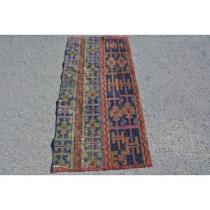 Alfombra turca vintage, diseño de retazos étnico, azul y rojo, área grande clásica, látex de lana de 2,4x4,9 pies para pasillo rectangular para adolescentes - Product Image 1