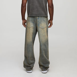 Pantalons larges pour hommes en toile délavée à l'ombre foncée, style streetwear décontracté, respirant, écologique, tendance hip-hop, vente chaude - Product Image 3