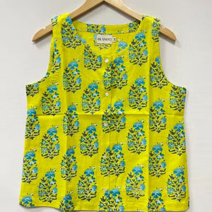 Débardeurs en coton imprimé pour femmes, légers, courts, style japonais, à fleurs, boutons, décontractés, pour tous les jours - Product Image 1