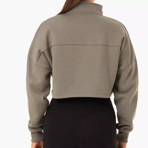 GAF Hot Stand Collar media cremallera pulóver sudaderas con cordón ajustado suelto Casual mujeres gimnasio Fitness Yoga deporte Tops - Product Image 5