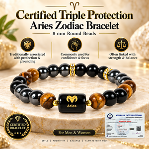 Bracelet Zodiac certifié triple protection, perles de cristal naturel de 8 mm avec breloque Zodiac pour hommes et femmes - Product Image 1