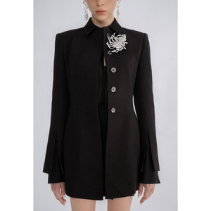 Nueva llegada Jewel Neckline Blazers de mujer de manga larga superventas ALAI TAILORED BLAZER Sand Jacquard Fabric Private Label - Product Image 1