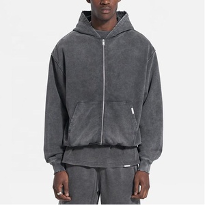 Fabricant de vêtements vente en gros sweat à capuche à double fermeture éclair vintage personnalisé lavage à l'acide zip up sweats à capuche en éponge française - Product Image 1