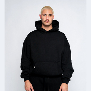 Sweat à capuche pour homme 100% coton, uni, hiver, simple, noir, élégant, tendance, design basique, polaire lourd - Product Image 2