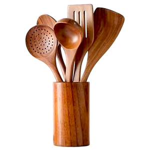 Ensemble de 5 cuillères et bols en bois écologiques pour les fêtes Fabriqué en Inde Comprend une cuillère à salade par Saniya Handicraft - Product Image 4