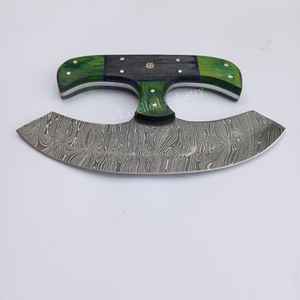 มีด Ulu ทำด้วยมือสำหรับเชฟดามัสกัสมีด Ulu ด้ามไม้พร้อมปลอกหนัง - Product Image 3