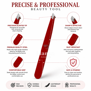 Pinzas para Cejas Rojas de Acero Inoxidable con Punta Angulada, Herramienta de Belleza para Depilación de Precisión, Agarre Antideslizante - Product Image 3