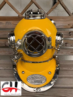 CHk Nautical Antiques Art Casque de plongée Mark V de la Marine américaine vintage en laiton poli pour adulte, jaune Calvin, 18, pour le Nouvel An chinois et Halloween