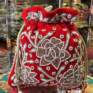 Handmade Gift Party Bags <b>Wrist</b> Handbag Coin Potli Bags Indian Handmade Lotus Embroidery Ethnic Wedding <b>Women</b> Bags - Product Image 1