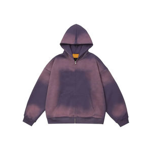 Sweat à capuche vintage personnalisé zippé délavé à l'acide pour hommes Streetwear Style Pulewer polaire lourde vierge pour l'hiver - Product Image 4