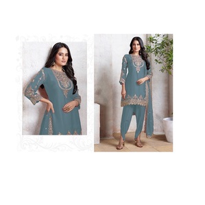 Diseñador estilo Dhoti Salwar Kameez Chinon con bordado trabajo completo cosido paquistaní disponible en cantidad a granel - Product Image 1