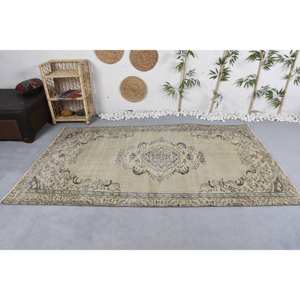 Alfombra de lana de área grande Vintage 4,8X7,9 pies Beige Marrón Diseño de retazos para sala de estar Rectángulo Pasillo Forma Látex Poliéster - Product Image 3