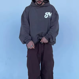 Sweat à capuche en éponge française 100% coton épais pour homme Streetwear surdimensionné avec strass et logo personnalisé Pull imprimé en 3D 2025 - Product Image 2