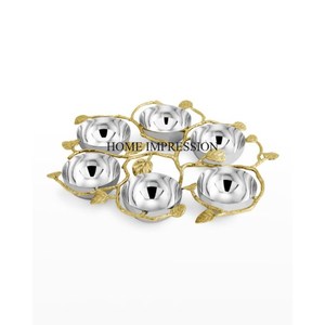 Cuenco de 3 compartimentos de forma redonda pulido espejo brillante plateado de diseño elegante único de arte creativo moderno con soporte chapado en oro - Product Image 3