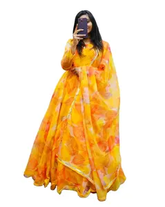 ANARKALI מלא שרוולים צהוב צבע הודי חליפת סט לנשים מעצב חדש הגעה