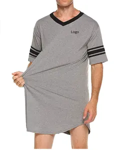 पूरे बिक्री के लिए गर्मियों में पुरुषों के पहनने की रात की क़मीज़ नाइटवियर लघु आस्तीन सांस पजामा बड़ा लंबा नींद शर्ट ढीला रात शर्ट