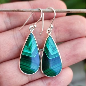 Pendientes colgantes, pendientes de regalo de compromiso, pendientes de malaquita para mujer, pendientes de plata de ley sólida 925 para regalo de boda, joyería - Product Image 3