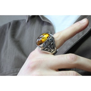 Turkish Ottoman Style Sterling Silver Rhodium Plated <b>Amber</b> Stone Wedding Engagement <b>Ring</b> Handmade Vintage Design Prong Party - Product Image 5