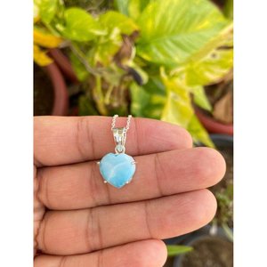 925 Sterling <b>Silver</b> Larimar Heart Pendant <b>Necklace</b> Fine Charms Jewelry - Product Image 2