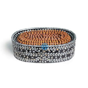 Plateau de service ovale incrusté de nacre, plateau à pâtisserie pour Dessert plateau à chocolat Capiz bleu pour Ramadan Eid Mubarak fabriqué à la main - Product Image 5