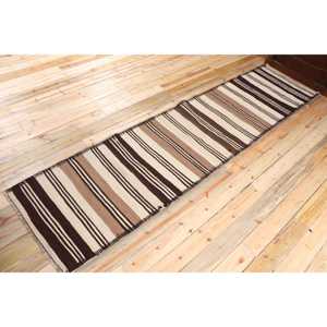 Vintage Runner Rug 2.8x11.6 ft, Turkish Kilim <b>Brown</b> Moroccan <b>Wool</b> Rug - Product Image 2