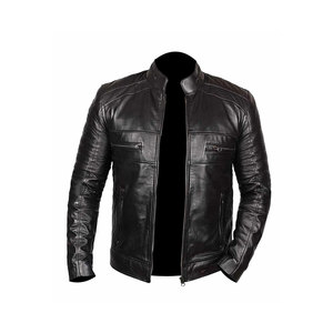 Moto Veste En Cuir Noir Bomber Veste En Cuir Véritable Hommes En Cuir de Veste - Product Image 3