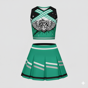 Uniformes de pom-pom girl personnalisés imprimés 100% polyester confortables Noir Rouge Haut à manches longues Ensemble de shorts Mode Cheerleading - Product Image 2